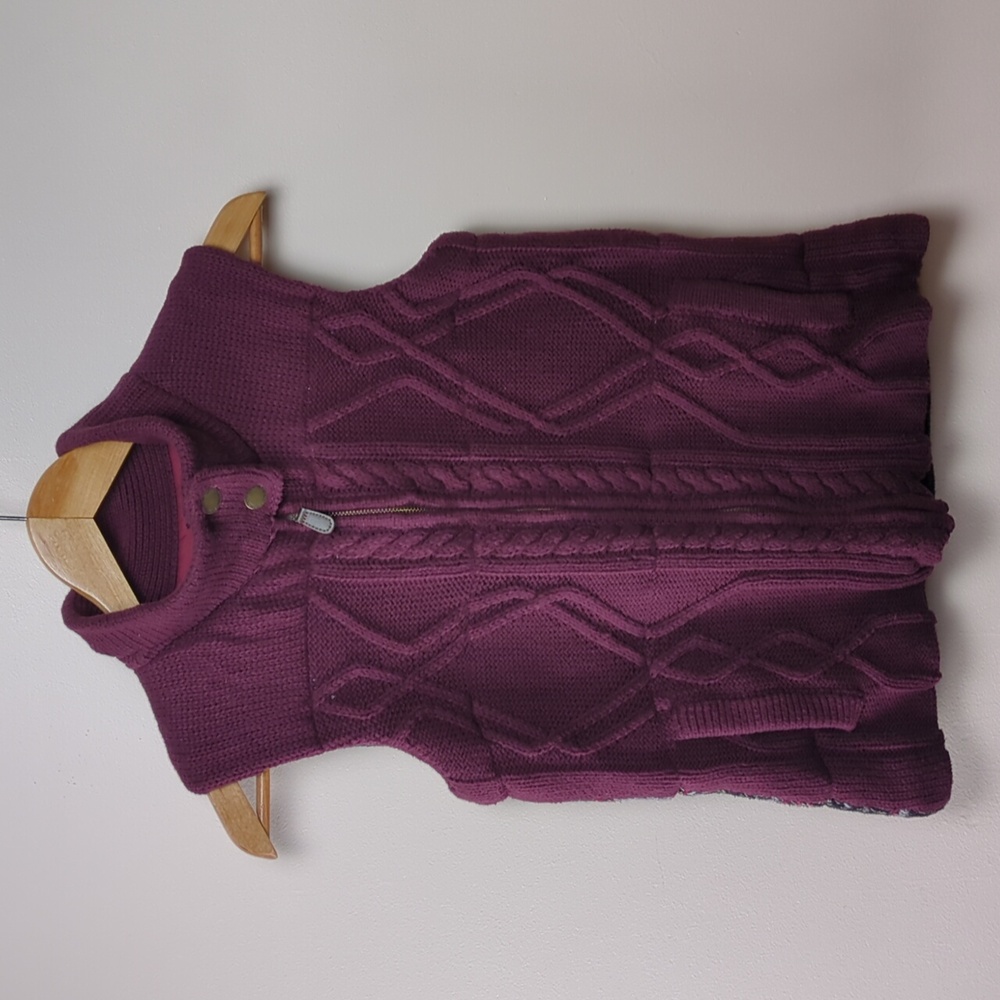 Bob Timberlake Mixed Knit Cable Front Vest - XS - Purple/Fair Isle